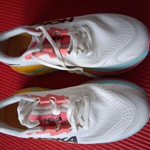 Hoka White and Pink Athletic Shoes Lightweight Breathable